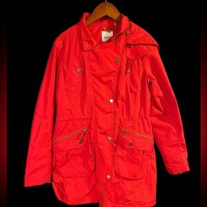Bebe Spice Red Hooded‎ Coat With Quilted Liner & Gold Hardware Womens Small